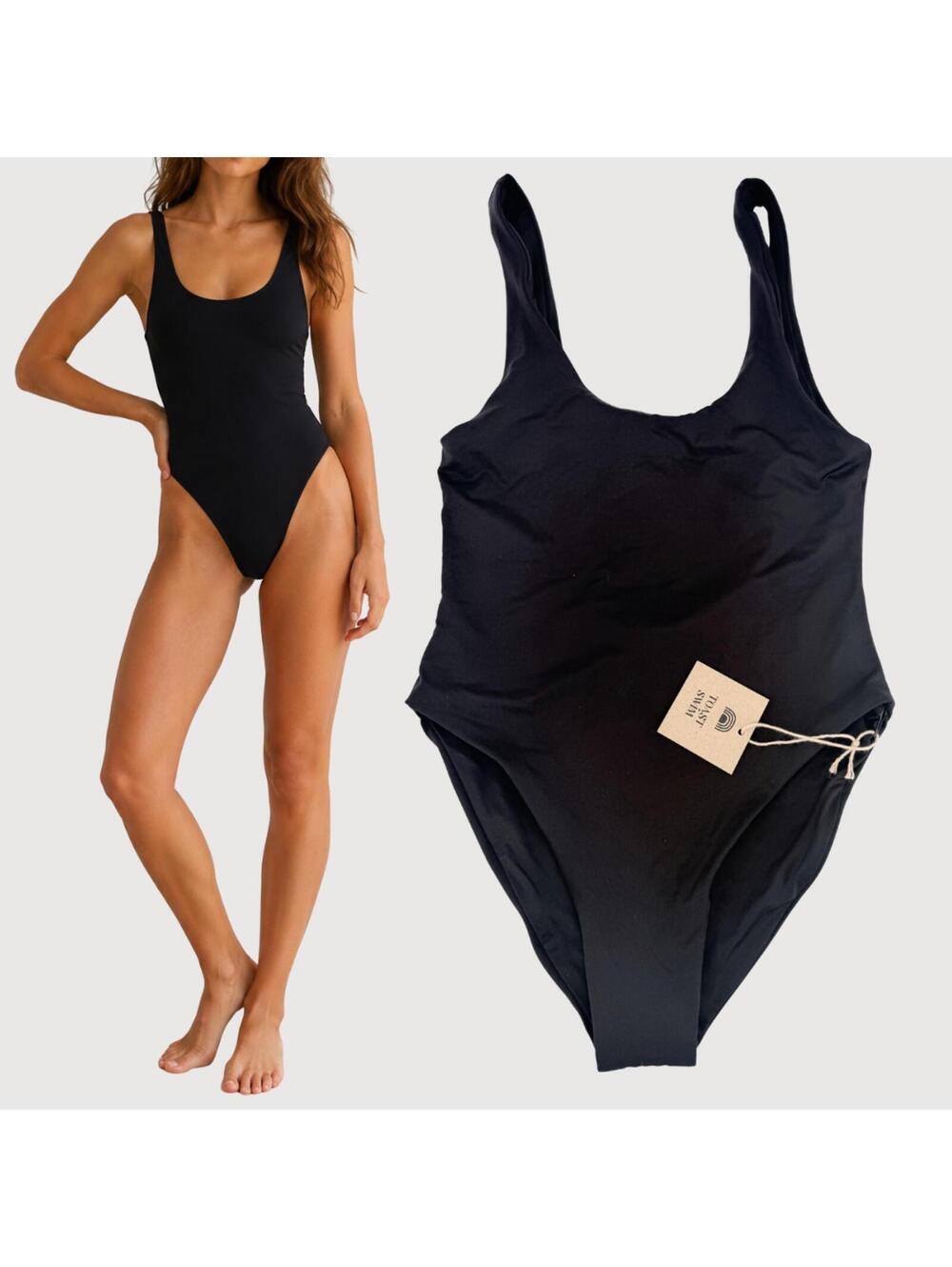 Toast Swim Scoop Neck High Cut One Piece Black XS